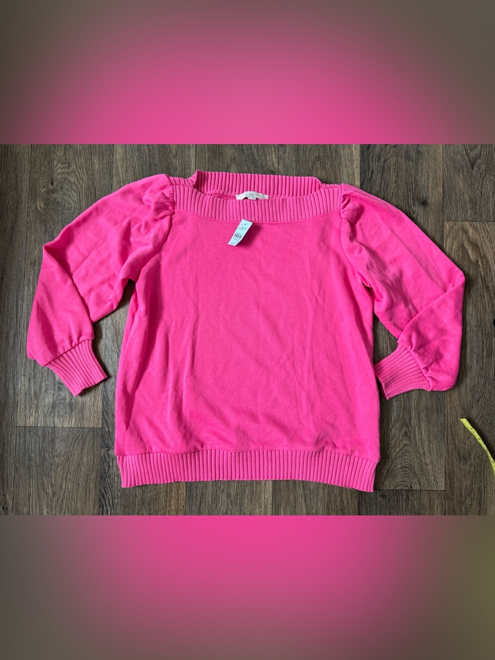 LOFT Women's Pink Knit Scoop Neck Puff Long Sleeve Pullover Sweater Petite L